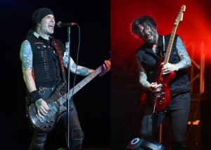 LEFT: Rachel Bolan of Skidrow performs during The Live To Rock Tour at The Pompano Beach Amphitheater, Pompano Beach, Florida, USA - 20 May 2022 RIGHT: LA Guns perform at The Culture Room, Fort Lauderdale, Florida, USA - 07 Mar 2024 Tracii Guns of LA Guns