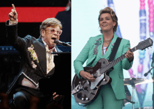 LEFT PHOTO: Elton John's concert in Barcelona, Spain - 22 May 2023 RIGHT PHOTO: Brandi Carlile, American Express presents BST Hyde Park, Day 8, London, UK - 12 Jul 2024