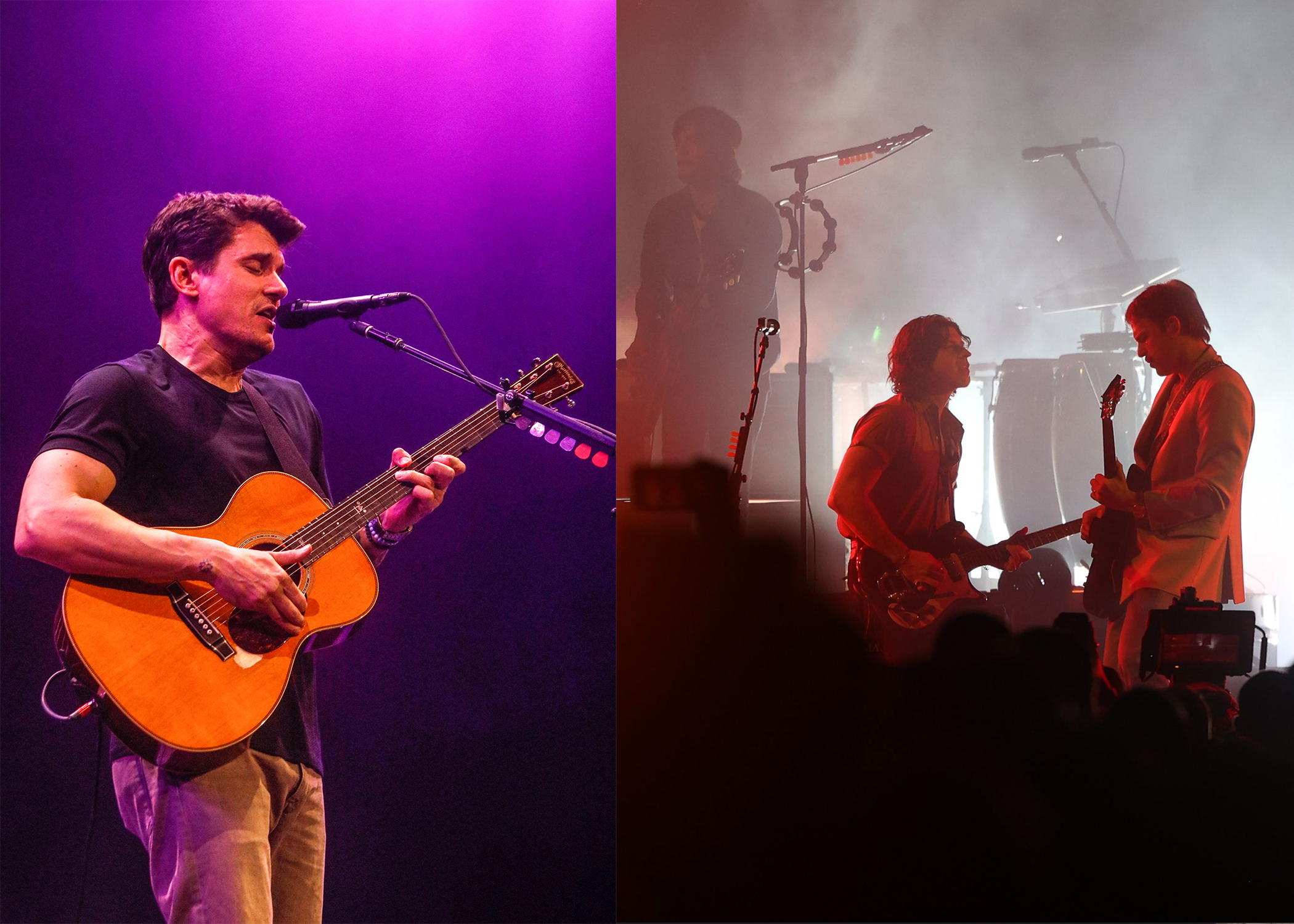 LEFT PHOTO: John Mayer in concert at the Kia Forum, Inglewood, California, USA - 14 Apr 2023 RIGHT PHOTO: Kings of Leon and Phantogram in Concert, Forest Hills Stadium, New York, New York, USA - 18 Sep 2024