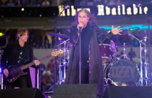 Musician Ozzy Osbourne performs during half-time of the NFL game between the Los Angeles Rams and the Buffalo Bills at SoFi Stadium on September 08, 2022 in Inglewood, California Ozzy Osbourne performs during half-time of the NFL game between the Los Angeles Rams and the Buffalo Bills at SoFi Stadium, Inglewood, Los Angeles, California, USA - 08 Sep 2022