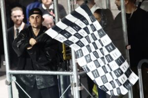 Justin Bieber during the F1 Grand Prix of Las Vegas at Las Vegas Strip Circuit on November 18, 2023 in Las Vegas, Nevada. Justin Bieber At F1 Las Vegas GP 2023, United States - 18 Nov 2023