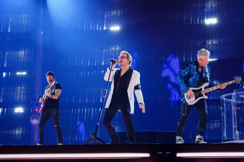 U2 Achtung Baby Live at Sphere, Sphere, Las Vegas, USA - 01 Mar 2024 The Edge, Bono and Adam Clayton of U2 perform on stage during their residency at Sphere on March 1st, 2024 in Las Vegas U2 Achtung Baby Live at Sphere, Sphere, Las Vegas, USA - 01 Mar 2024