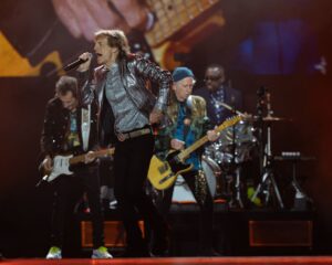 Ronnie Wood, Mick Jagger, and Keith Richards performs on stage during The Rolling Stones' 'STONES TOUR '24 HACKNEY DIAMONDS' at NRG Stadium on April 28, 2024 in Houston, Texas. Rolling Stones in concert, Houston, Texas, USA - 28 Apr 2024