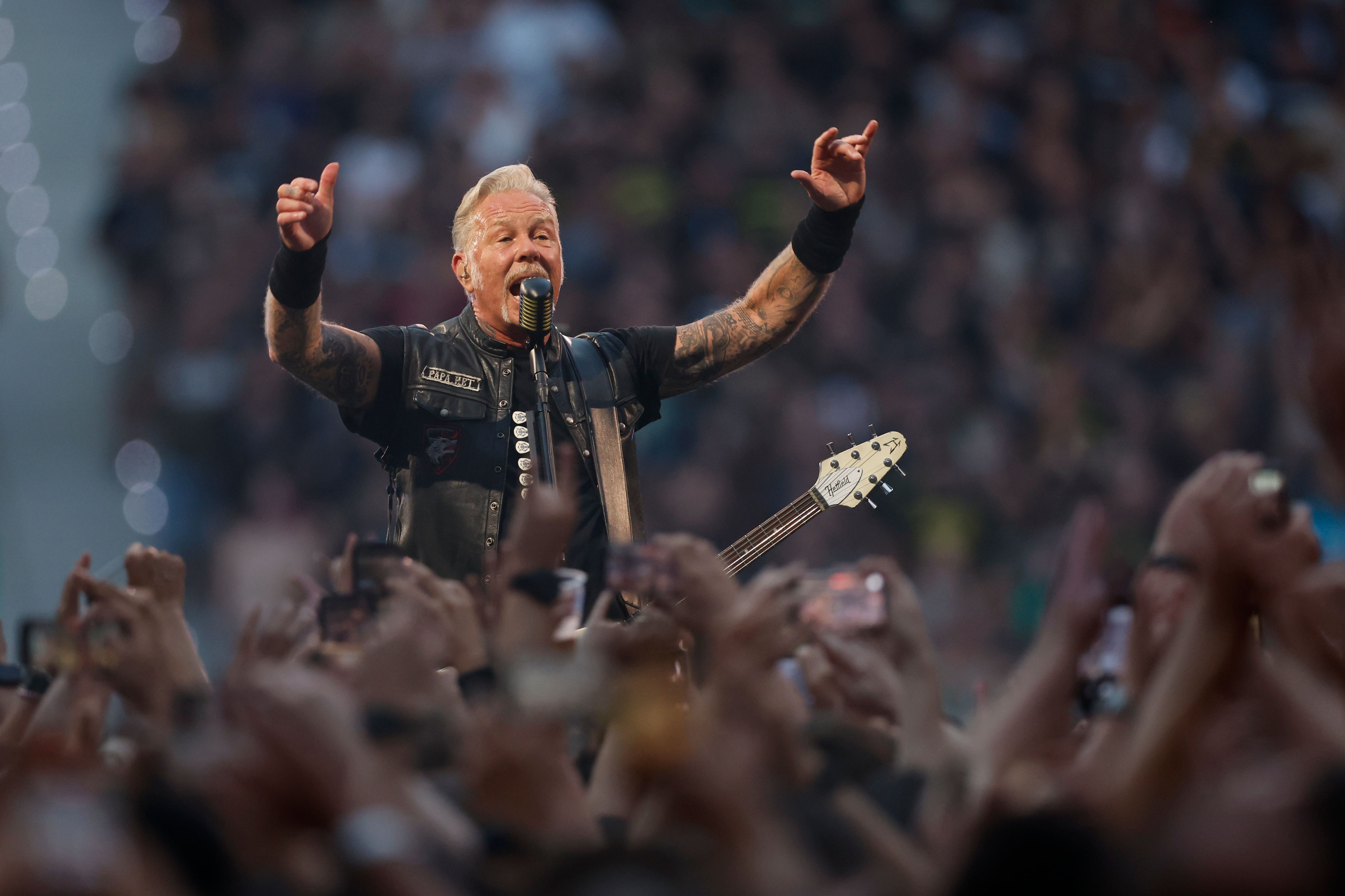 James Hetfield of Metallica music band performs on stage during their concert in Madrid, Spain, 12 July 2024. Metallica concert in Madrid, Spain - 12 Jul 2024