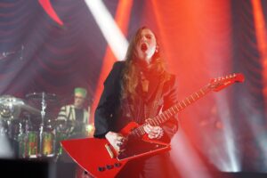 Lzzy Hale, vocalist and lead guitar of the American rock band Halestorm, performs at the Toyota Music Factory. on August 11, 2024 in Irving, Texas. (Photo by Javier Vicencio / Eyepix Group) Halestorm In Concert, Toyota Music Factory, Irving, Texas, United States - 11 Aug 2024