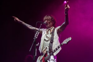 Justin Hawkins seen on stage at Wembley arena London live with his band The Darkness The Darkness play Wembley Ovo arena London to celebrate their new album release Dreams on Toast. The band consists of Justin Hawkins, his brother Dan Hawkins, Frankie Poullain and Rufus Tiger Taylor. Opening band for The Darkness are ASH, ASH the band are Tim Wheeler and Mark Hamilton and Rick McMurray. The Darkness at Wembley Arena in London, UK - 29 Mar 2025