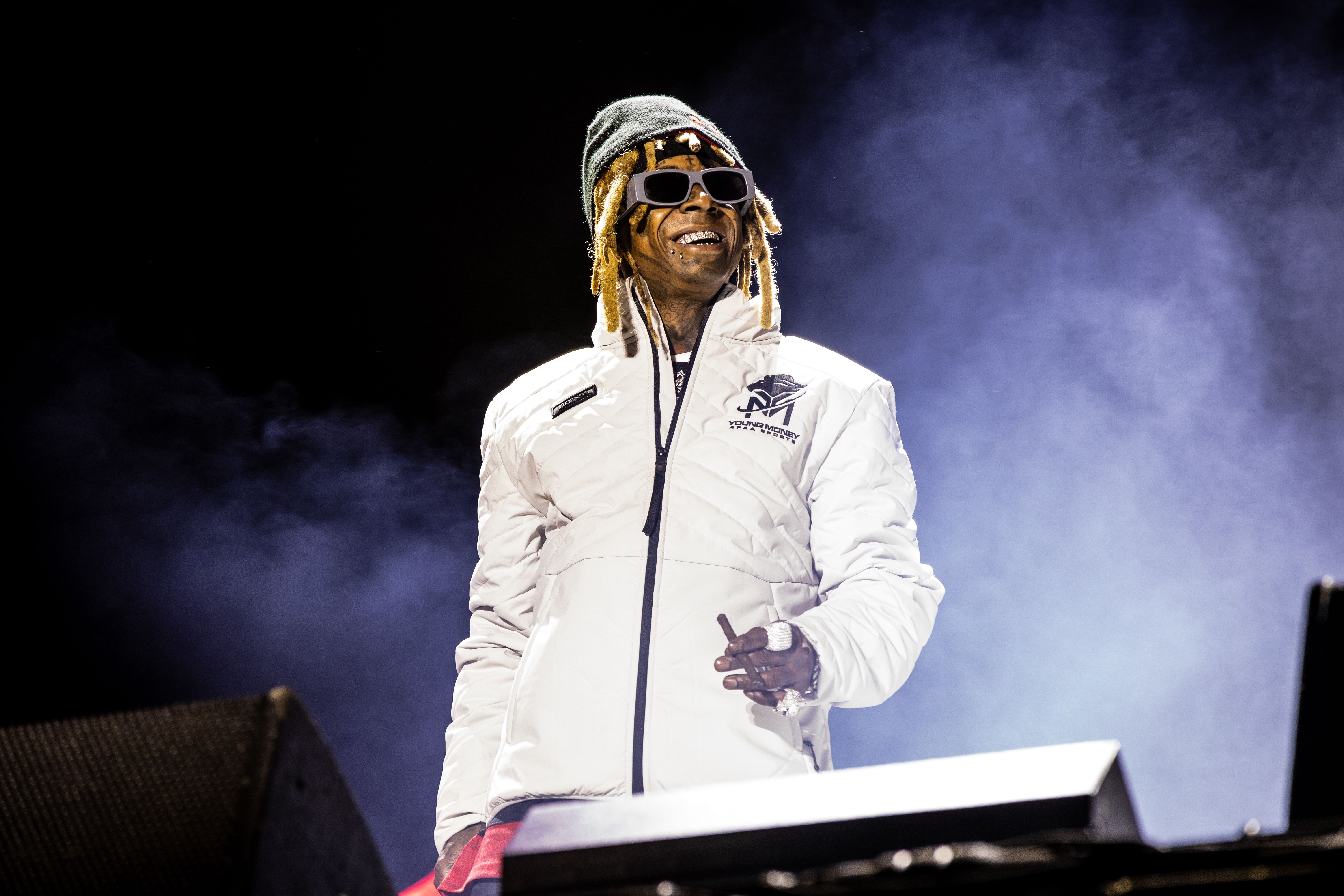 Lil Wayne performing on stage during the Landscape view of the Dreamville Festival, Raleigh, NC, 2025. 2025 Dreamville Festival - Day 2, Raleigh, North Carolina, USA - 06 Apr 2025