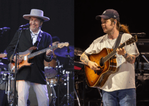 LEFT PHOTO: Bob Dylan, Les Vieilles Charrues festival, Carhaix, France - 22 Jul 2012 RIGHT PHOTO: Billy Strings, Bonnaroo Music and Arts Festival, Manchester, Tennessee, USA - 14 Jun 2024