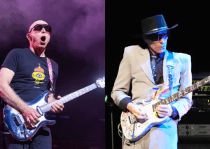 LEFT PHOTO: JOE SATRIANI performs with Sammy Hagar during Stagecoach Music Festival at Empire Polo Club in Indio, California RIGHT PHOTO: Musician - STEVE VAI on stage with the BEAT, playing King Crimson hits from the 1970's at The Thousand Oaks Civic Arts Plaza, Thousand Oaks, CA, USA, November 18, 2024. The BEAT is a super group comprised of Adrian Belew, Tony Levin, Danny Carey, and Steve Vai...Credit Image cr Scott Mitchell/ZUMA Pess