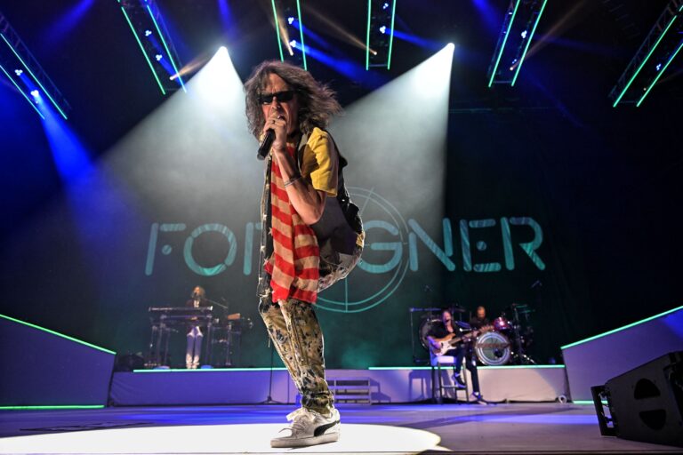Kelly Hansen of Foreigner in concert during the Farewell Tour at The I Think Financial Amphitheater Foreigner in concert, West Palm Beach, Florida, USA - 08 Jul 2023