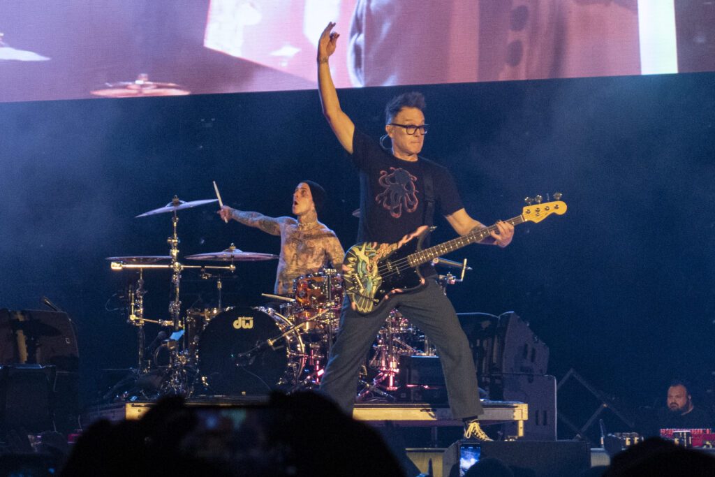 blink-182 Concert In San Diego, California, u.s - 30 Jun 2024 Drummer Travis Barker, left, and Mark Hoppus of the band blink-182 perform live in concert during their One More Time tour,at Petco Park. blink-182 Concert In San Diego, California, u.s - 30 Jun 2024