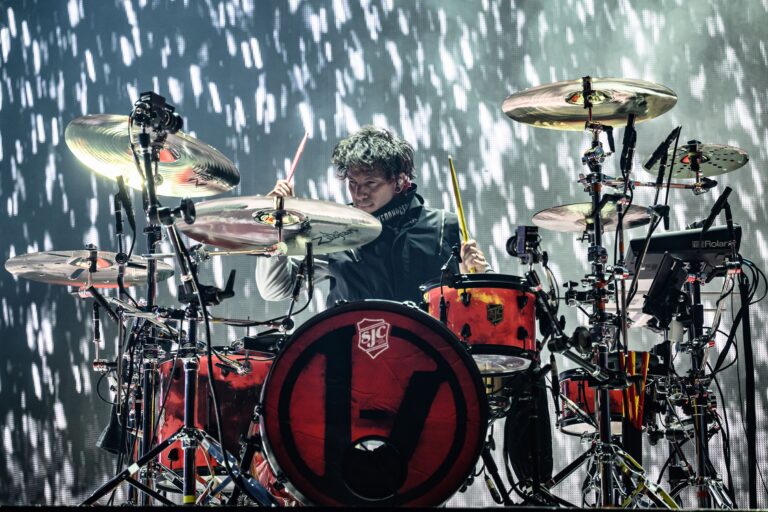 Josh Dun of Twenty One Pilots performs live on stage during a concert. Twenty One Pilots famous for their acrobatic live performances tour their latest album "Clancy" at Glasgow's OVO Hydro. Twenty One Pilots perform in Glasgow, UK - 05 May 2025