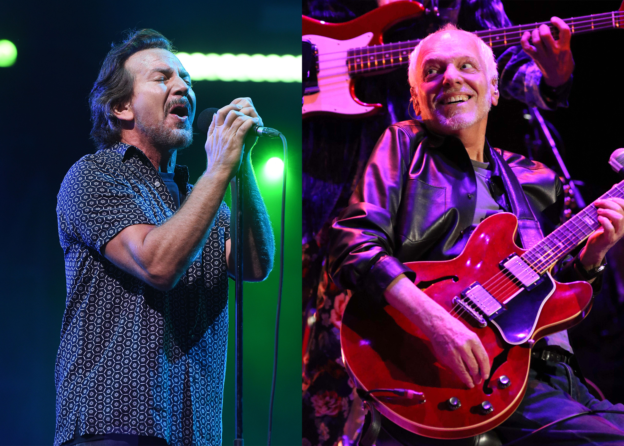 LEFT PHOTO: Eddie Vedder Ohana Festival, Doheny State Beach, Los Angeles, California, USA - 03 Oct 2021 RIGHT PHOTO: Peter Frampton 9th Annual Love Rocks NYC Benefit Concert For God's Love We Deliver, New York, USA - 06 Mar 2025