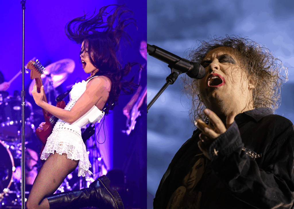 oliviarobert LEFT PHOTO: Glastonbury Festival, Day 5, UK - 29 Jun 2025 Olivia Rodrigo performs on Pyramid Stage RIGHT PHOTO: Riot Fest Music Festival in Chicago, Illinois, USA - 17 Sep 2023 The Cure - Robert Smith