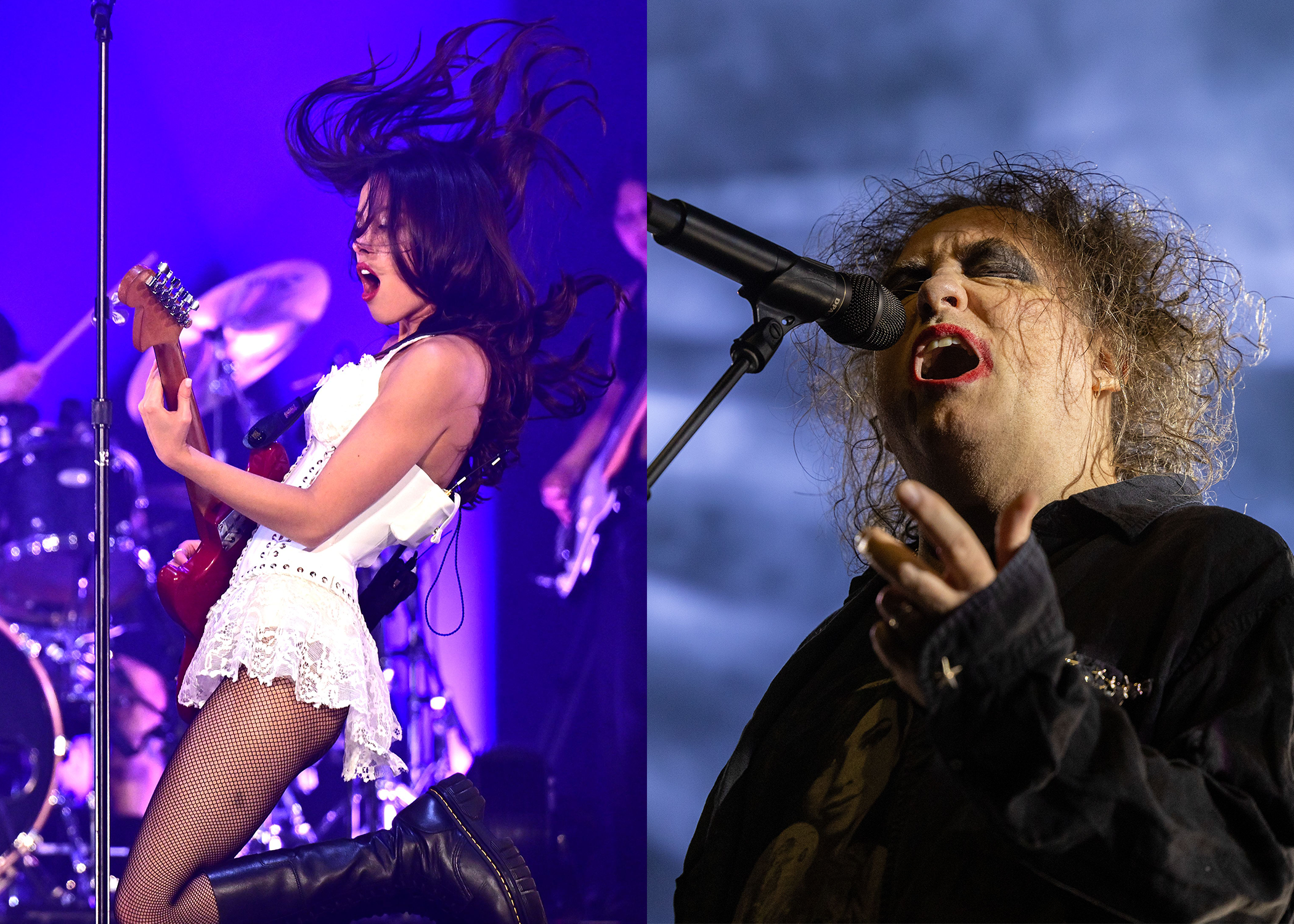 LEFT PHOTO: Glastonbury Festival, Day 5, UK - 29 Jun 2025 Olivia Rodrigo performs on Pyramid Stage RIGHT PHOTO: Riot Fest Music Festival in Chicago, Illinois, USA - 17 Sep 2023 The Cure - Robert Smith