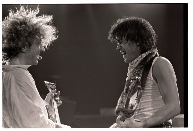 Eddie Van Halen and Sammy Hagar Van Halen in concert, Chicago, Illinois, USA