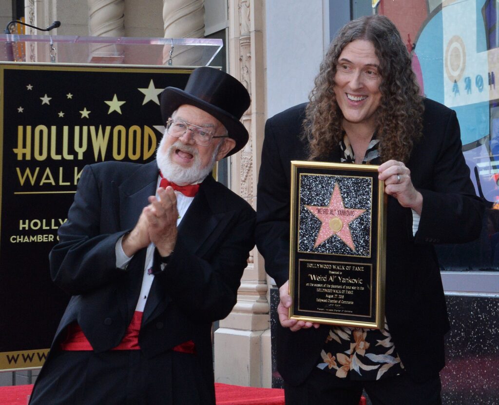 Weird Al Yankovic Fame Walk, Los Angeles, California, United States - 27 Aug 2018 Grammy-winning musical satirist 'Weird Al' Yankovic (L) is joined by radio broadcaster Dr. Demento during an unveiling ceremony honoring Yankovic with the 2,643rd star on the Hollywood Walk of Fame in Los Angeles on August 27, 2018. Weird Al Yankovic Fame Walk, Los Angeles, California, United States - 27 Aug 2018