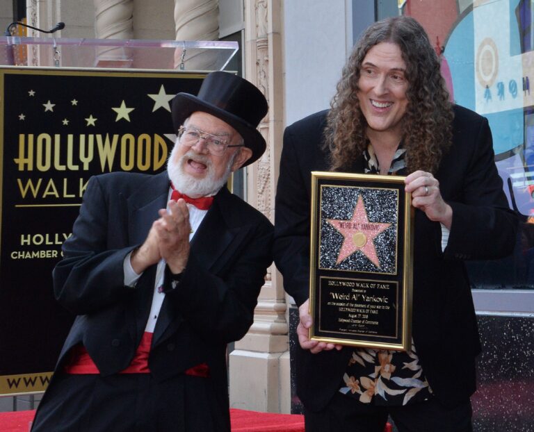 Grammy-winning musical satirist 'Weird Al' Yankovic (L) is joined by radio broadcaster Dr. Demento during an unveiling ceremony honoring Yankovic with the 2,643rd star on the Hollywood Walk of Fame in Los Angeles on August 27, 2018. Weird Al Yankovic Fame Walk, Los Angeles, California, United States - 27 Aug 2018