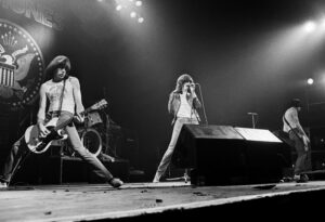 The Ramones in concert at the Rainbow Theatre, London - Johnny Ramone, Joey Ramone and Dee Dee Ramone Various