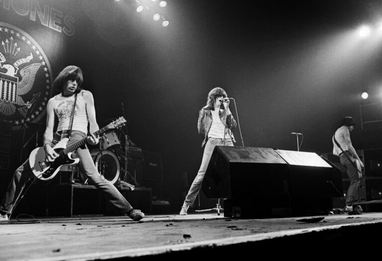 The Ramones in concert at the Rainbow Theatre, London - Johnny Ramone, Joey Ramone and Dee Dee Ramone Various