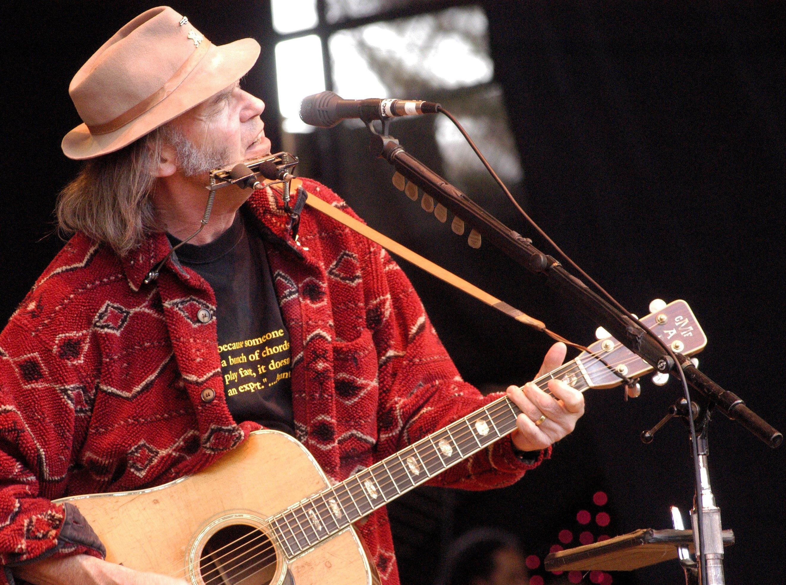Neil Young Performing at the Bridge School Benefit Concert Shoreline Amphitheater Ca October 27 2002 Young, Neil
