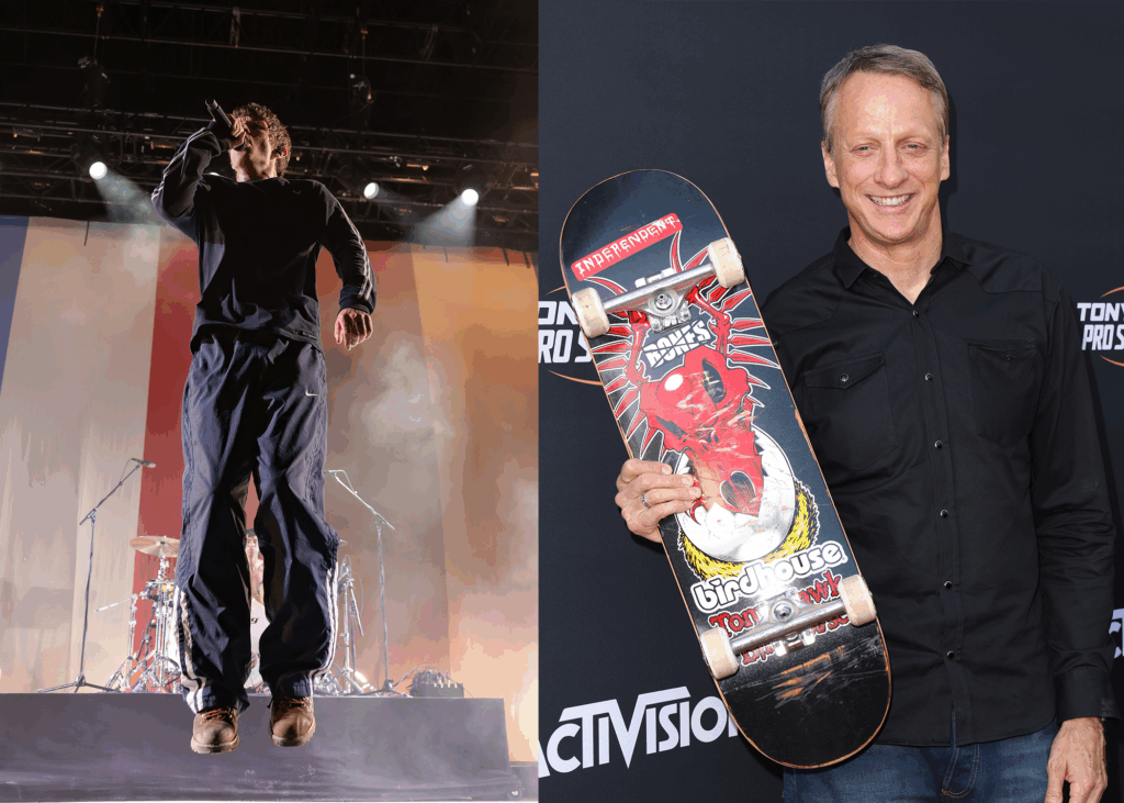 turnstilehawk LEFT PHOTO: Turnstile in concert at Under the K Bridge in Brooklyn, New York, USA - 05 Jun 2025 RIGHT PHOTO: Tony Hawk's Pro Skater 3 + 4 Release, Los Angeles, California, USA - 08 May 2025