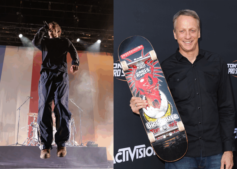 LEFT PHOTO: Turnstile in concert at Under the K Bridge in Brooklyn, New York, USA - 05 Jun 2025 RIGHT PHOTO: Tony Hawk's Pro Skater 3 + 4 Release, Los Angeles, California, USA - 08 May 2025