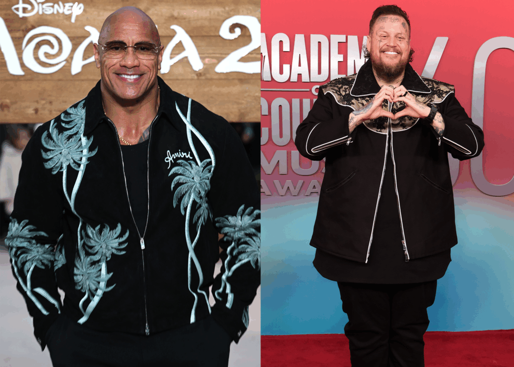 LEFT PHOTO: Dwayne Johnson, 'Moana 2' film premiere, London, UK - 24 Nov 2024 RIGHT PHOTO: Jelly Roll, 60th Academy of Country Music Awards, Arrivals, Frisco, Texas, USA - 08 May 2025