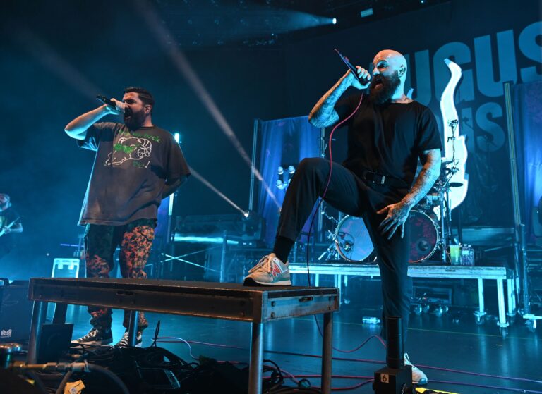 Jeremy McKinnon of A Day to Remember joins Jake Luhrs of August Burns Red onstage at Hard Rock Live held at the Seminole Hard Rock Hotel & Casino, Hollywood, Florida, USA - 10 Nov 2024 A Day to Remember in concert, The Couple More Shows 2024 Tour at Hard Rock Live, Seminole Hard Rock Hotel & Casino, Hollywood, Florida, USA - 10 Nov 2024