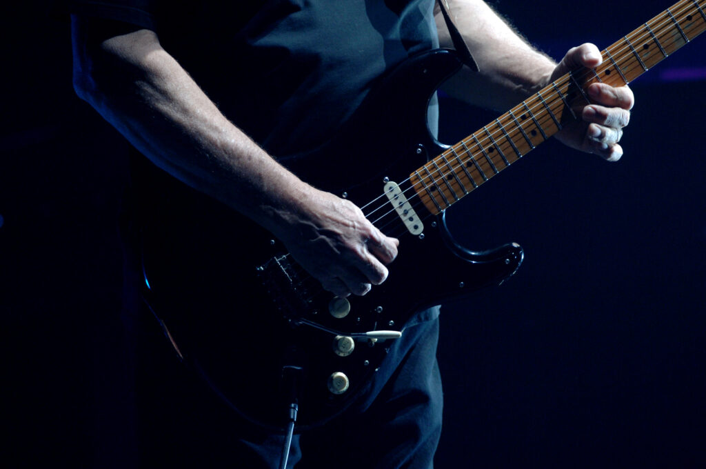 David Gilmour performing live in concert at Teatro degli Arcimboldi in Milan.