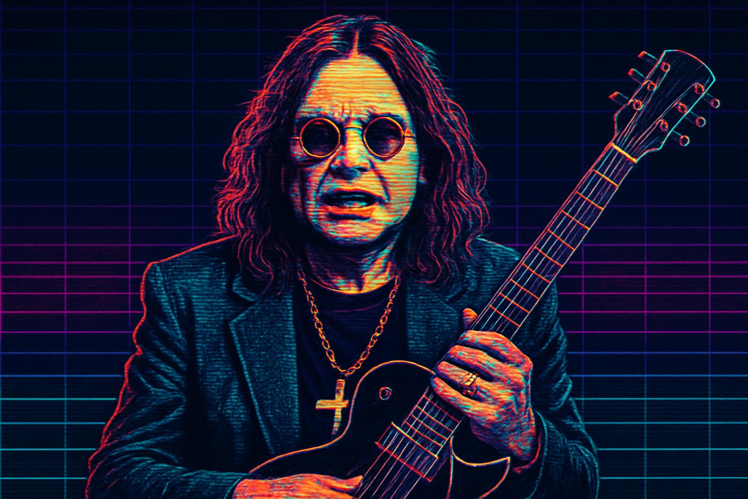 A max headroom style speculative picture of a musician resembling ozzy osbourne