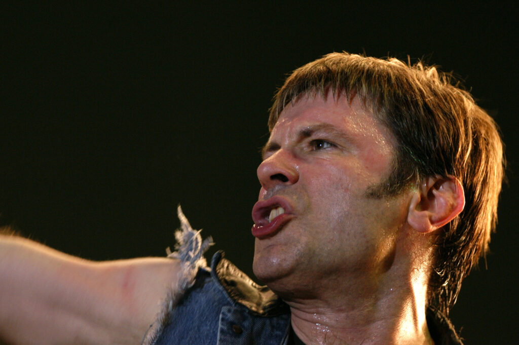 The Iron Maiden during the concert, the singer Bruce Dickinson