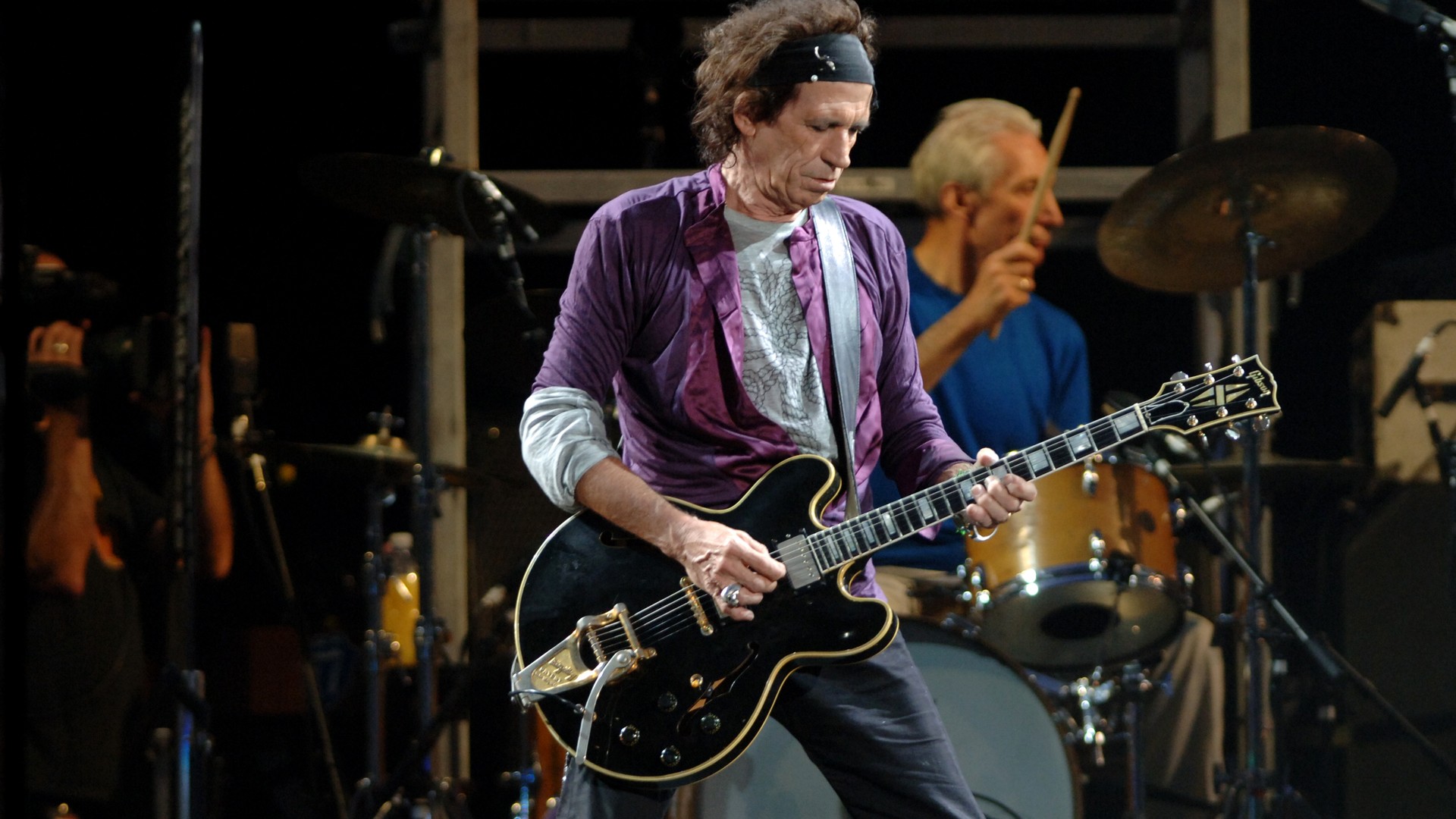 The Rolling Stones , Keith Richards and Charlie Watts during the concert